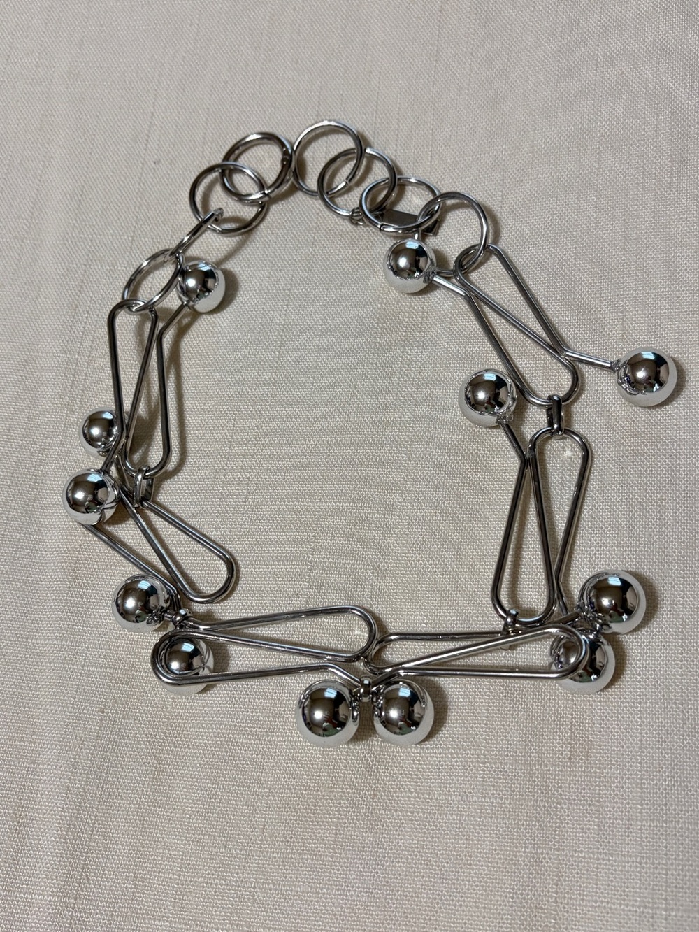Silver Tone Ball Accent Link Statement Necklace